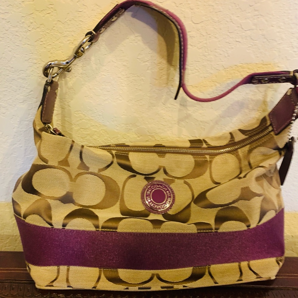 Coach purple and tan purse